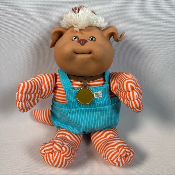Cabbage Patch Kids Other - Vintage 1983 Cabbage Patch Kids Koosas Pet Brown Dog Blue Bibs Collar
